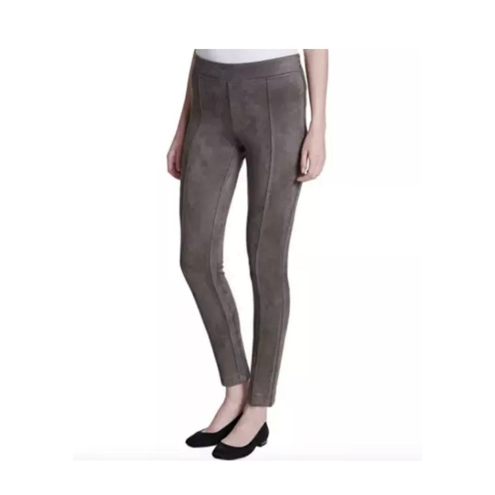 Andrew Marc Womens Faux Suede Pull On Pants High Waist Taupe Large Stretch NWT